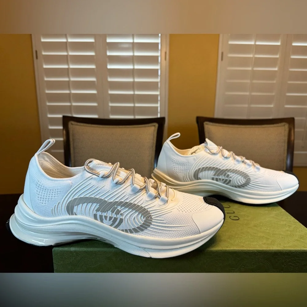 New Authentic Gucci Run GG Logo Sneakers Shoes White Gray Size UK 12 / US 12.5 - Picture 3 of 16